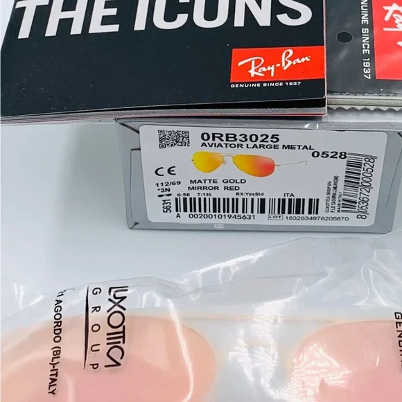 Beautiful Ray-Ban Aviator RB3025 Red Flash Lens Matte Gold 58-135 112/69 - Picture 5 of 17